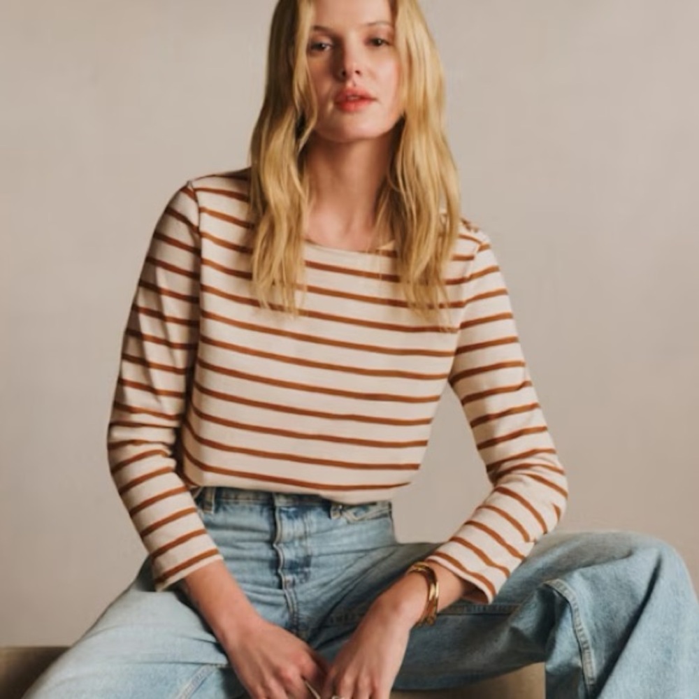 Sezane Mariniere Colette red ecru tee shirt top M